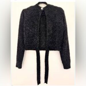 Zara Black Metallic / Fuzzy Open-Back Cardigan with Crystal Button 2300